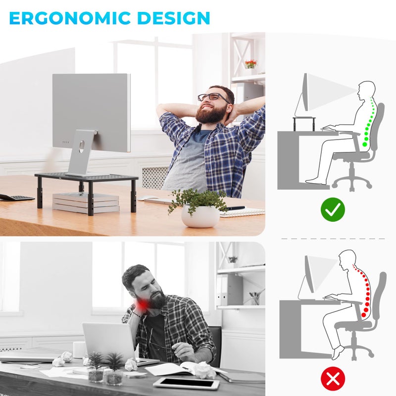 BONTEC Monitor Stand 2 Pack Height Adjustable Metal Riser with Pen Holder, Black, 14.5â€ x 9.1â€, Ergonomic Desktop Stand for Computer, Printer, Laptop, Adjustable Desk Riser with Cable Management - Image 3